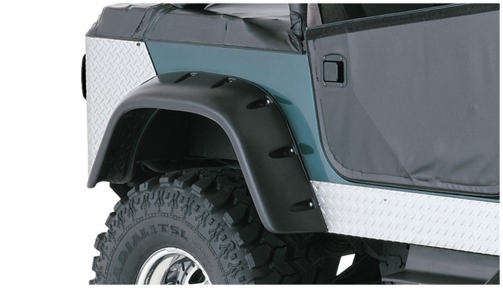 Bushwacker 59-83 Jeep CJ5 Cutout Style Flares 4pc - Black - Bull Strap