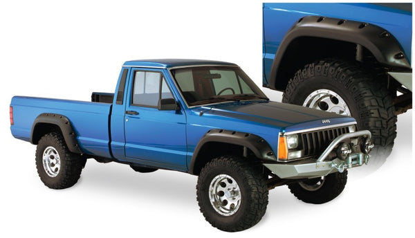 Bushwacker 84-01 Jeep Cherokee Cutout Style Flares 4pc Fits 2-Door Sport Utility Only - Black - Bull Strap