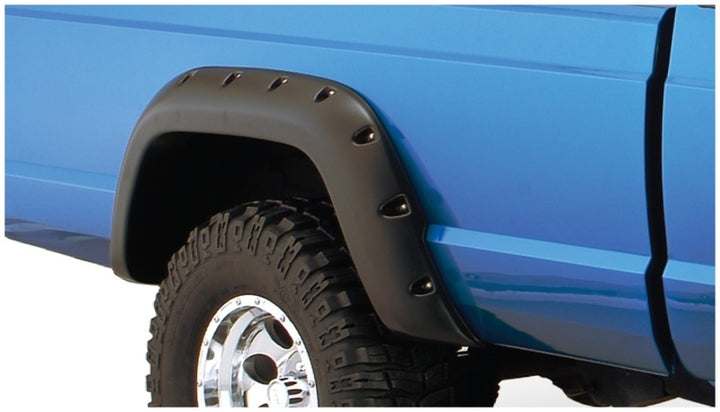 Bushwacker 84-01 Jeep Cherokee Cutout Style Flares 4pc Fits 2-Door Sport Utility Only - Black - Bull Strap