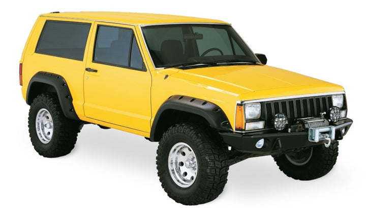 Bushwacker 84-01 Jeep Cherokee Cutout Style Flares 4pc Fits 2-Door Sport Utility Only - Black - Bull Strap