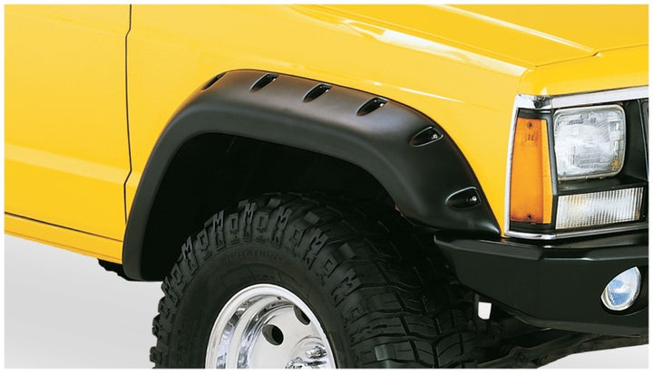 Bushwacker 84-01 Jeep Cherokee Cutout Style Flares 4pc Fits 2-Door Sport Utility Only - Black - Bull Strap
