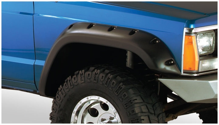 Bushwacker 84-01 Jeep Cherokee Cutout Style Flares 4pc Fits 2-Door Sport Utility Only - Black - Bull Strap