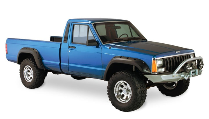 Bushwacker 84-01 Jeep Cherokee Cutout Style Flares 4pc Fits 2-Door Sport Utility Only - Black - Bull Strap