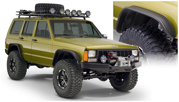 Bushwacker 84-01 Jeep Cherokee Flat Style Flares 4pc - Black - Bull Strap