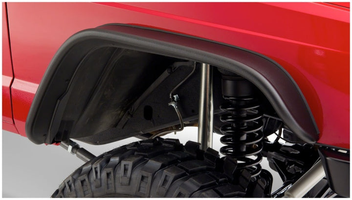 Bushwacker 84-01 Jeep Cherokee Flat Style Flares 4pc - Black - Bull Strap