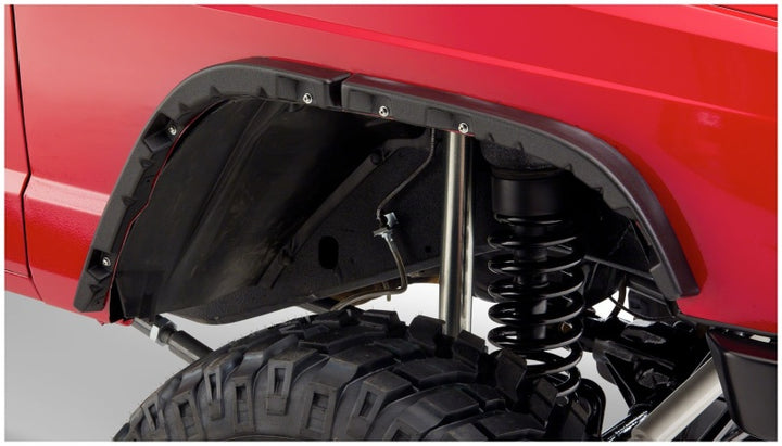 Bushwacker 84-01 Jeep Cherokee Flat Style Flares 4pc - Black - Bull Strap