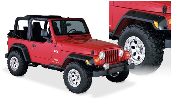 Bushwacker 97-06 Jeep TJ Pocket Style Flares 4pc - Black - Bull Strap