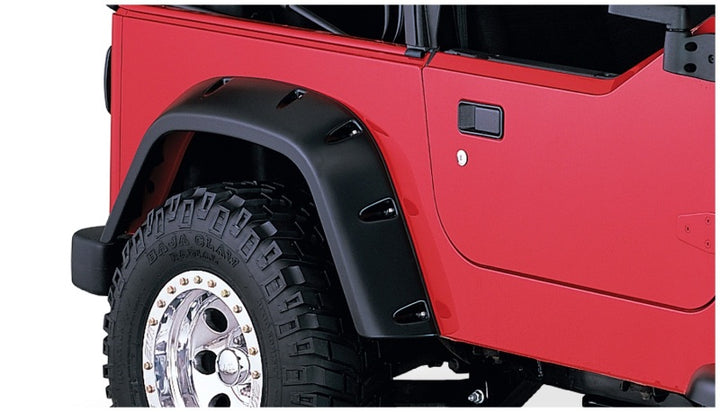 Bushwacker 97-06 Jeep TJ Pocket Style Flares 4pc - Black - Bull Strap