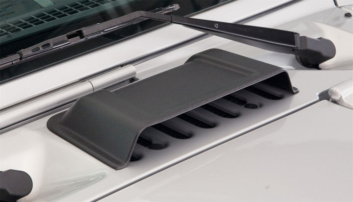 Bushwacker 98-18 Jeep Wrangler Trail Armor Hood Scoop (Textured Tpo) - Black - Bull Strap