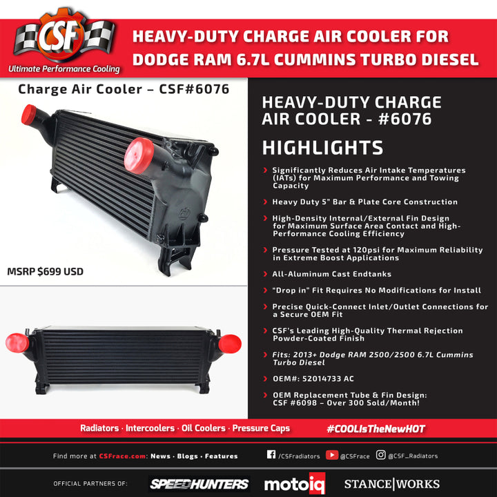 CSF 13-18 Ram 2500 6.7L OEM Intercooler - Bull Strap
