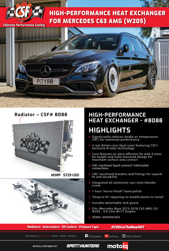 CSF 2015+ Mercedes Benz C63 AMG (W205) Front Mount Heat Exchanger w/Rock Guard - Bull Strap