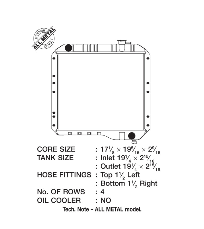 CSF 70-80 Toyota Landcruiser 3.9L/4.2L Heavy Duty 4 Row All Metal Radiator - Bull Strap