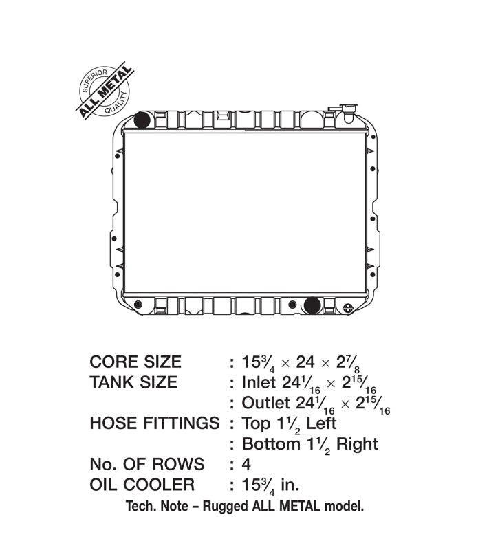 CSF 81-87 Toyota Landcruiser 4.2L A/T 4 Row All Metal Radiator - Bull Strap