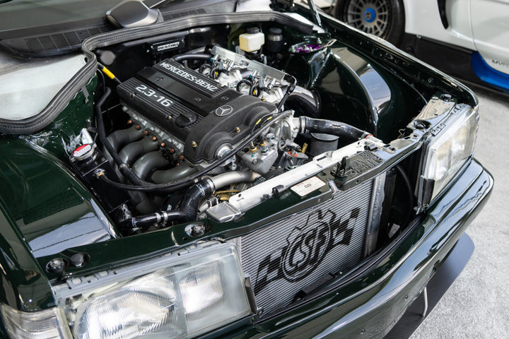 CSF 84-88 Mercedes-Benz W201 190E 2.3L - 16 w/ A/C High Performance Aluminum Radiator - Bull Strap