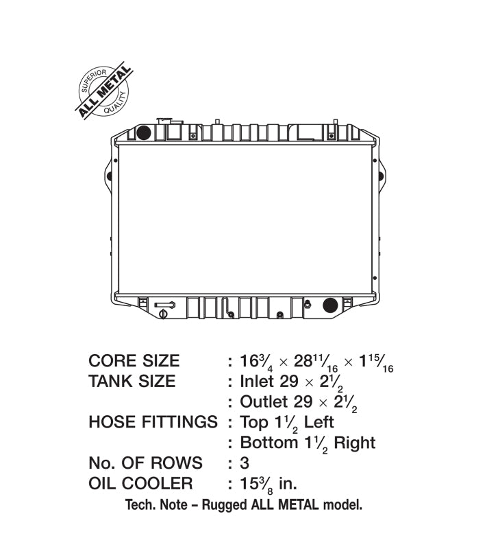 CSF 88-91 Toyota Landcruiser 3 Row All Metal Radiator - Bull Strap
