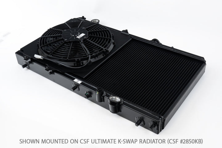 CSF 92-00 Honda Civic All-Aluminum Fan Shroud w/12in SPAL Fan - Black Finish - Bull Strap