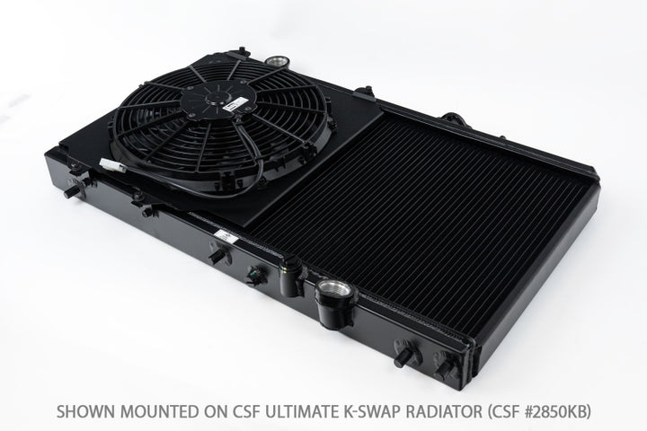 CSF 92-00 Honda Civic All-Aluminum Fan Shroud w/12in SPAL Fan - Black Finish - Bull Strap