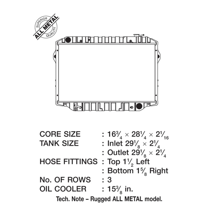 CSF 93-97 Toyota Land Cruiser 4.5L Heavy Duty 3 Row All Metal Radiator - Bull Strap