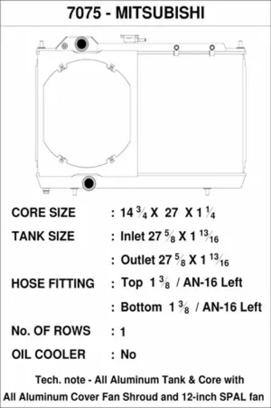 CSF 96-07 Mitsubishi Evo 4/5/6/7/8/9 Full-Slim Radiator w/12in Fan & Shroud/-16AN & Slip On Fitting - Bull Strap