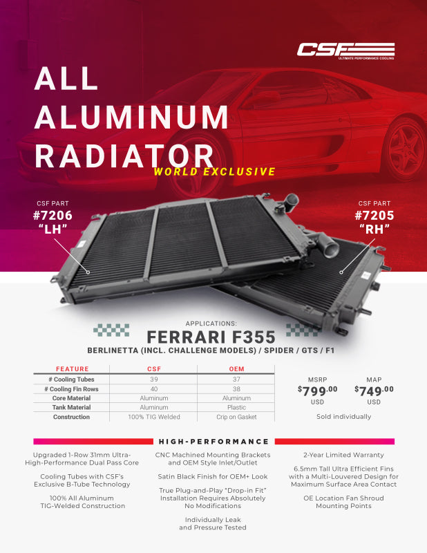 CSF Ferrari F355 High Performance All-Aluminum Radiator - Left - Bull Strap