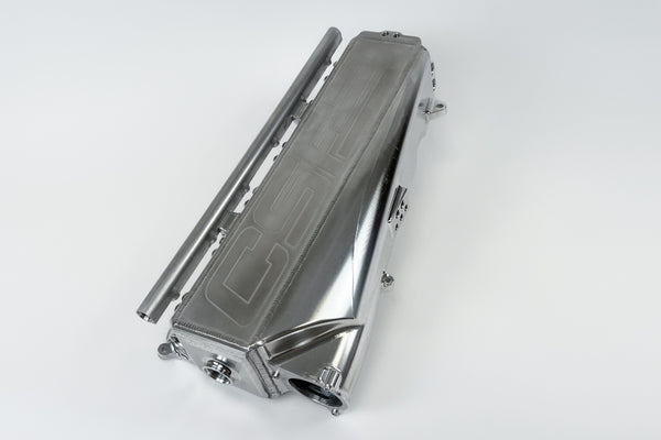CSF Gen 2 B58 Race X Charge-Air-Cooler Manifold - Raw Billet Aluminum Finish - Bull Strap