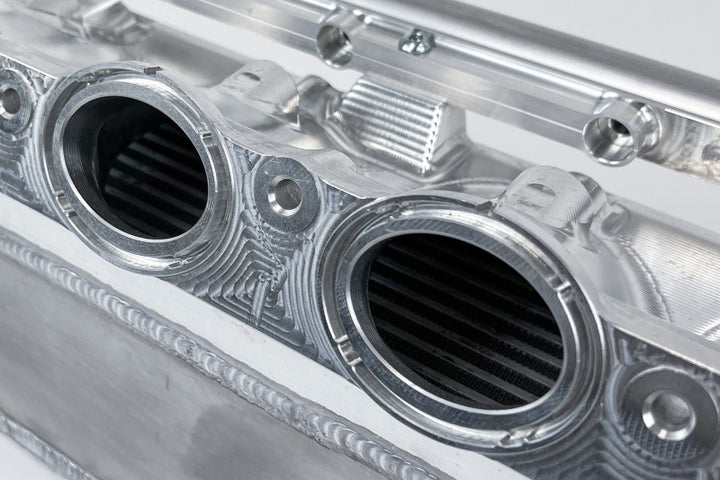 CSF Gen 2 B58 Race X Charge-Air-Cooler Manifold - Raw Billet Aluminum Finish - Bull Strap