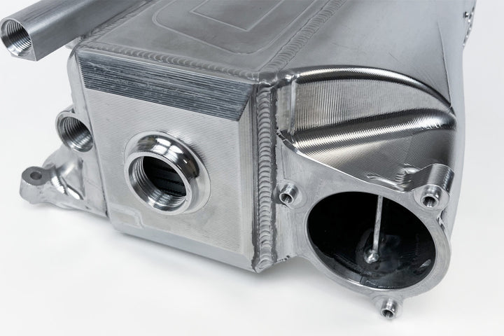 CSF Gen 2 B58 Race X Charge-Air-Cooler Manifold - Raw Billet Aluminum Finish - Bull Strap