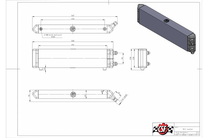 CSF Universal Dual-Pass Internal/External Oil Cooler - 22.0in L x 5.0in H x 2.25in W - Bull Strap