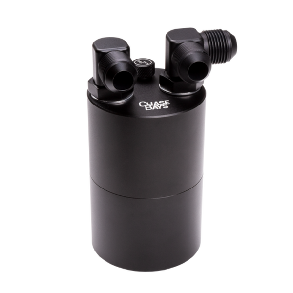 Chase Bays 10AN 90 Deg L-Fitting Inlet 10AN Straight Outlet Oil Catch Can w/ Type 5 Bracket - Bull Strap