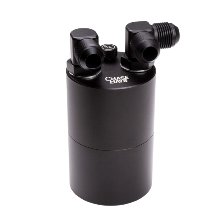 Chase Bays 10AN 90 Deg L-Fitting Inlet 10AN Straight Outlet Oil Catch Can w/ Type 5 Bracket - Bull Strap