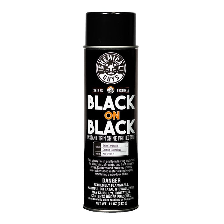 Chemical Guys Black on Black Instant Trim Shine Spray Dressing - 11oz (Aerosol) - Bull Strap