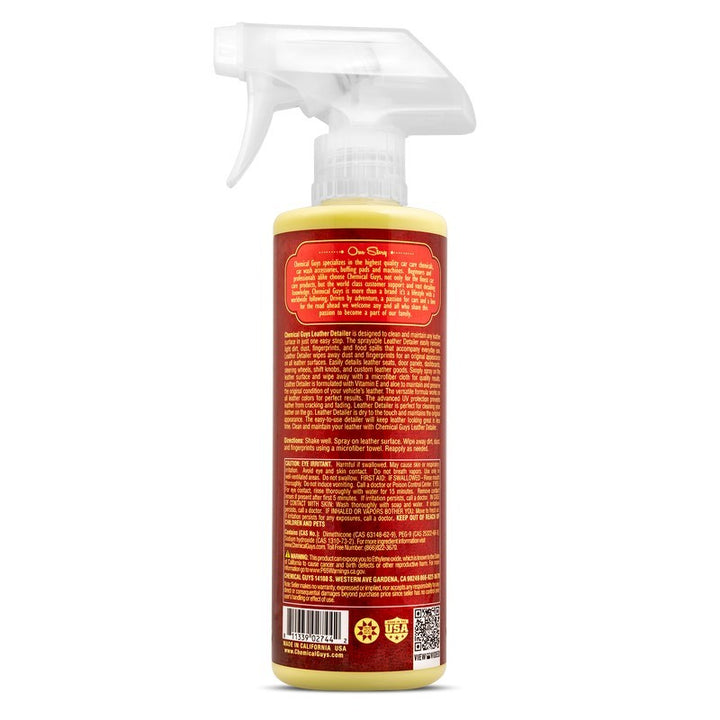 Chemical Guys Leather Quick Detailer Care Spray - Matte Finish - 16oz - Bull Strap