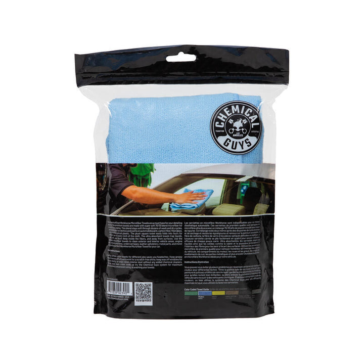 Chemical Guys Workhorse Professional Microfiber Towel - 16in x 16in - Blue - 3 Pack - Bull Strap