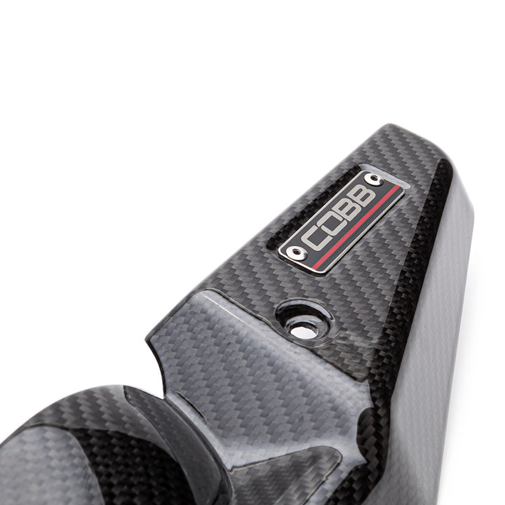 Cobb 08-20 Subaru STI/08-14 Subaru WRX Redline Carbon Fiber Alternator Cover - Gloss Finish - Bull Strap