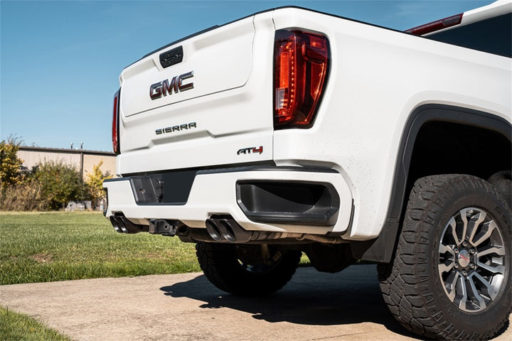 Corsa 19-23 GMC Sierra 1500 Cat-Back Dual Rear Exit with Twin 4in Black Powder Coat Pro-Series Tips - Bull Strap