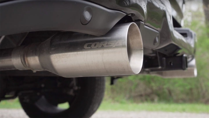 Corsa 19-24 Ram 1500 5.7L Crew Cab w/ 57in or 76in Bed Cat-Back Dual Rr Exit 5in Satin Polished Tips - Bull Strap