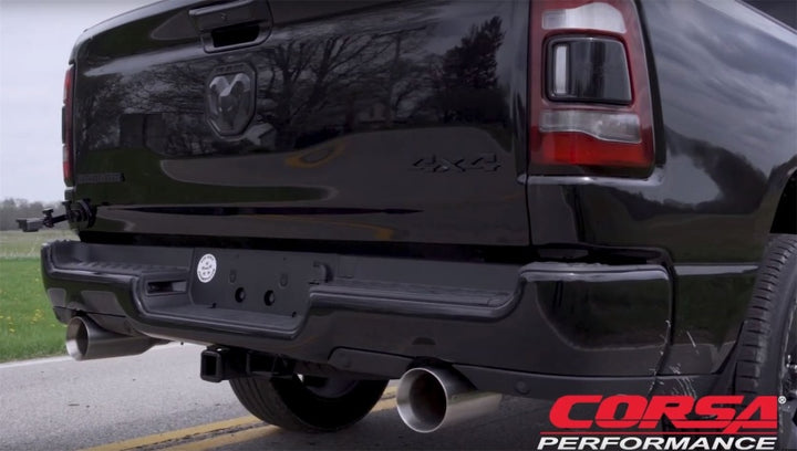 Corsa 19-24 Ram 1500 5.7L Crew Cab w/ 57in or 76in Bed Cat-Back Dual Rr Exit 5in Satin Polished Tips - Bull Strap