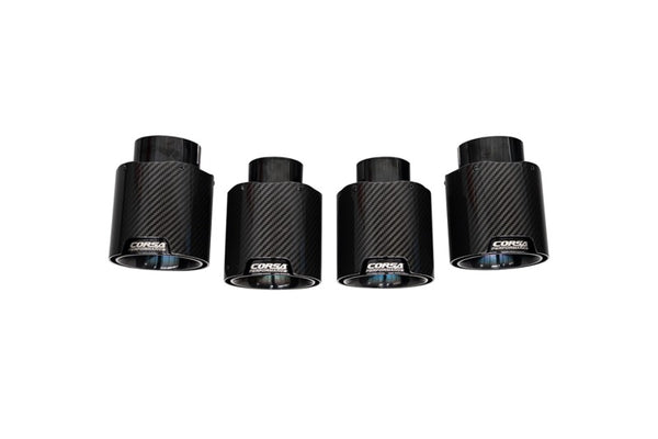 Corsa 20-25 Chevrolet Corvette C8 RWD 4.5in Carbon Fiber Black PVD Tip Kit (For Corsa Exhaust Only) - Bull Strap