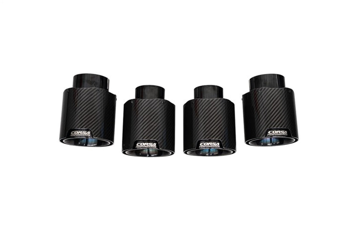 Corsa 20-25 Chevrolet Corvette C8 RWD 4.5in Carbon Fiber Black PVD Tip Kit (For Corsa Exhaust Only) - Bull Strap
