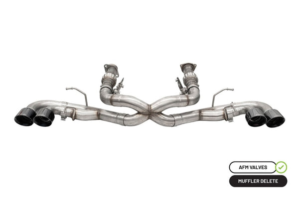 Corsa 20-25 Corvette C8 3in Xtreme Cat-Back Exhaust 4.5in Blk Quad Tips - Integrates stock AFM Valve - Bull Strap