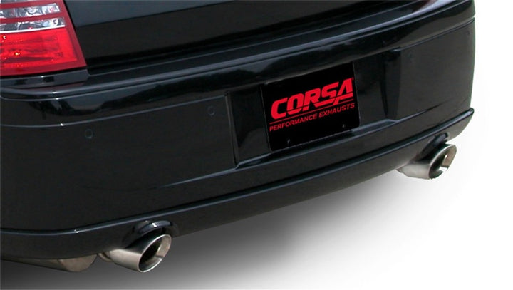 Corsa 2005-2010 Dodge Charger No Towing Hitch SRT-8 6.1L V8 Polished Xtreme Cat-Back Exhaust - Bull Strap