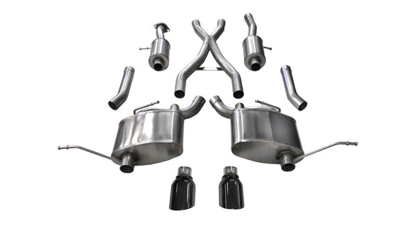 Corsa 2011-2021 Jeep Grand Cherokee Black 2.5in Dual Rear Exit Cat-Back Exhaust - Bull Strap