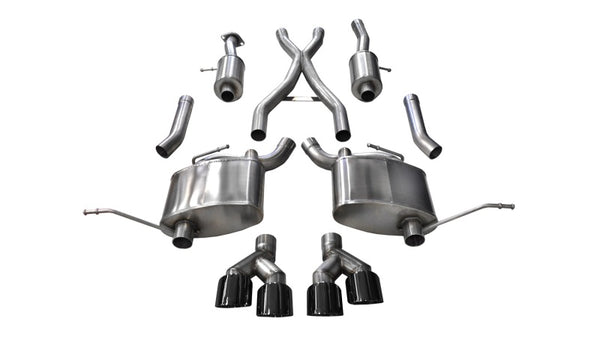 Corsa 2014-2021 Jeep Grand Cherokee Summit Edition Black 2.5in Dual Rear Exit Cat-Back Exhaust - Bull Strap