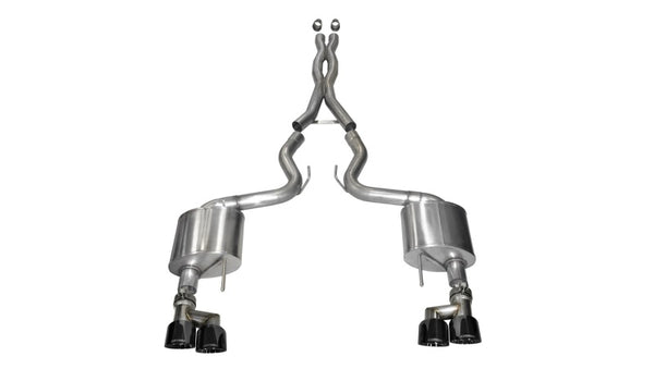 Corsa 2015-2017 Ford Mustang GT 5.0 3in Cat Back Exhaust Black Quad Tips (Xtreme) - Bull Strap