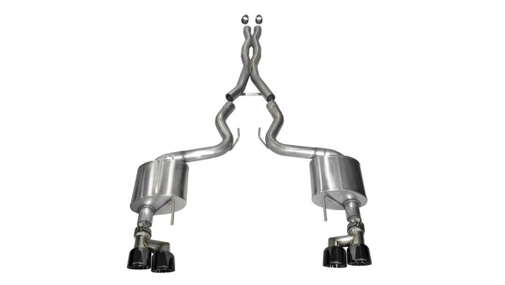 Corsa 2015-2017 Ford Mustang GT 5.0 3in Cat Back Exhaust Black Quad Tips (Xtreme) - Bull Strap