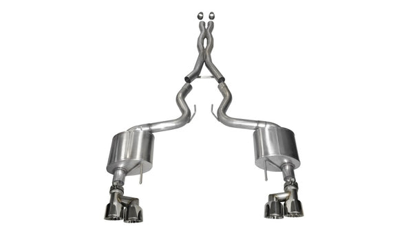 Corsa 2015-2017 Ford Mustang GT 5.0 3in Cat Back Exhaust Polish Quad Tips (Xtreme) - Bull Strap
