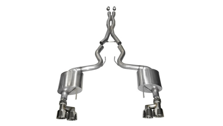 Corsa 2015-2017 Ford Mustang GT 5.0 3in Cat Back Exhaust Polish Quad Tips (Xtreme) - Bull Strap