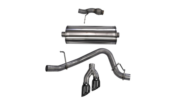 Corsa 2015-2020 Chevy Tahoe/GMC Yukon Cat-Back Exhaust Sport 3in Single Side Twin Black 4in Tips - Bull Strap