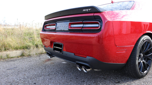 Corsa 2015-2023 Dodge Challenger Hellcat Dual Rear Exit Extreme Exhaust w/ 3.5in Polished Tips - Bull Strap