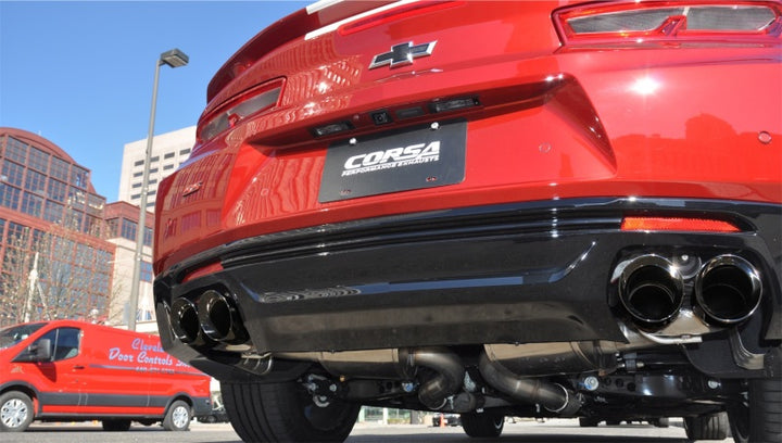 Corsa 2016-24 Chevy Camaro SS 6.2L Xtreme+ 2.75in Cat-Back Dual Rear Exit w/ Twin 4in Black PVD Tips - Bull Strap